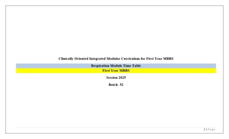 Timetable Respiration Module First Year MBBS 2025 (Batch 52).pdf