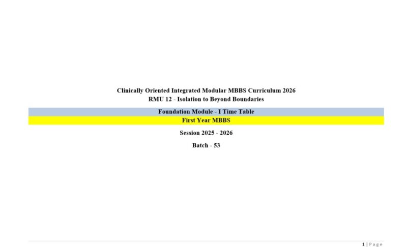 Timetable for Foundation Module -I 2026 First Year MBBS (Batch 53).pdf