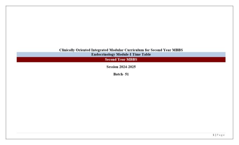 Timetable for Endocrinology Module 2025 2nd Year MBBS.pdf