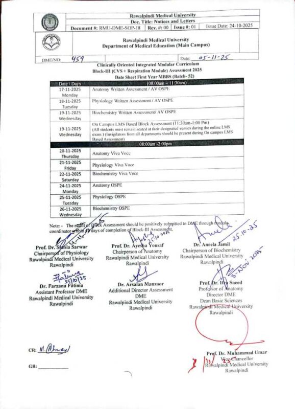 First Year Block-III Datesheet 2025.jfif
