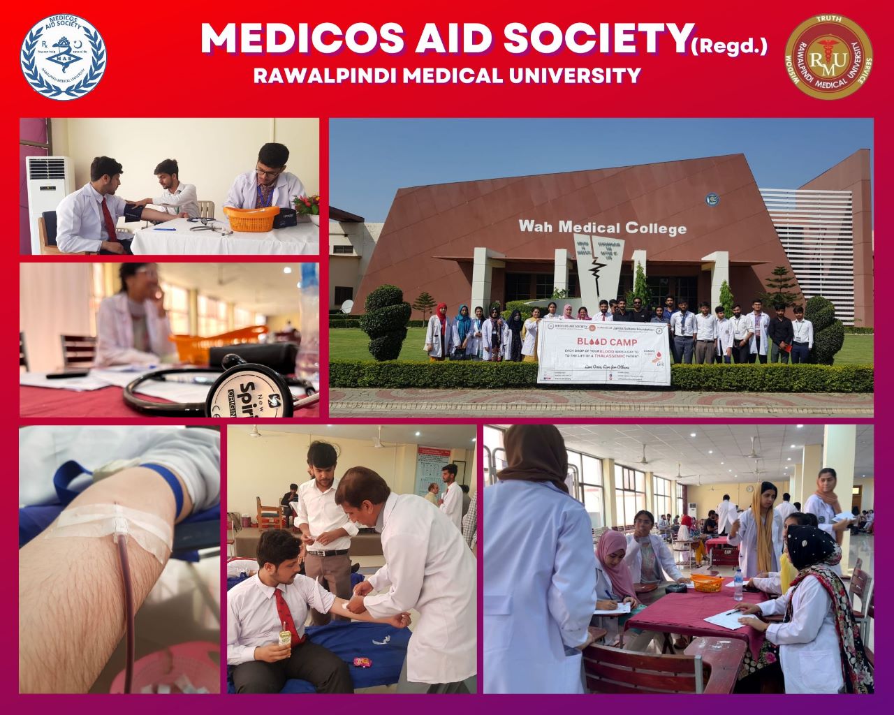 A blood camp at Wah Medical College, Wah Cantt, Rawalpindi ,on 15th June, 2023 and collected 69 blood bags for Thalassemic patients