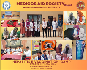 Medicos Aid Society has organized a vaccination & screening camp against Hepatitis B on Monday, 27th May 2024 at New Teaching Block, RMU and vaccinated 92 students and screened 15 students successfully