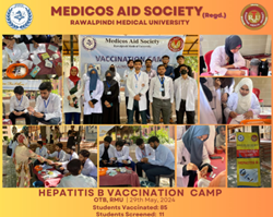 Medicos Aid Society has organized a vaccination & screening camp against Hepatitis B on Wednesday, 29th May, 2024 at Main Campus, RMU and vaccinated 85 students and screened 11 students successfully